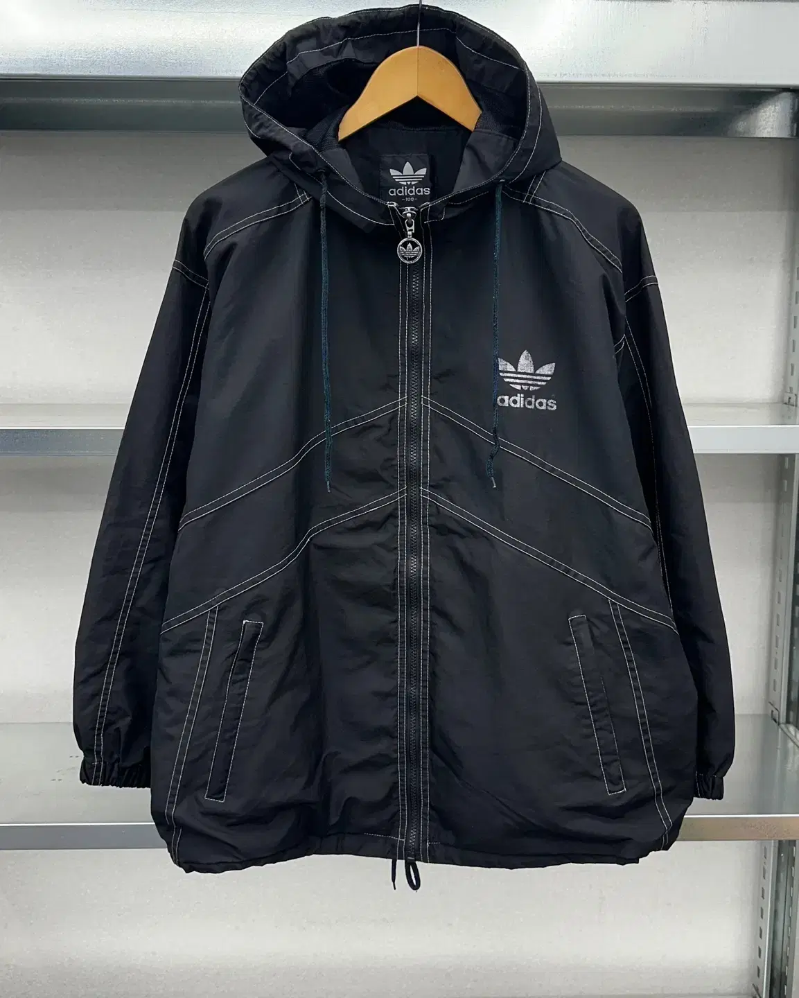 adidas フード付きウィンドブレーカー ブラック 100)90'S アディダスフード付きウインドブレーカー-766